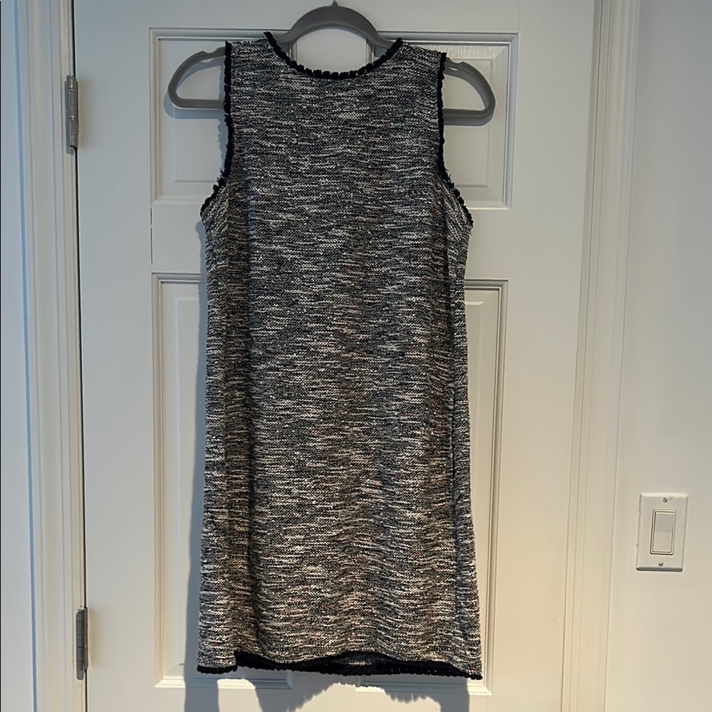 Ann Taylor Loft Tweed Sleeveless Fringe Black/White w/ Red Specks Shift Dress